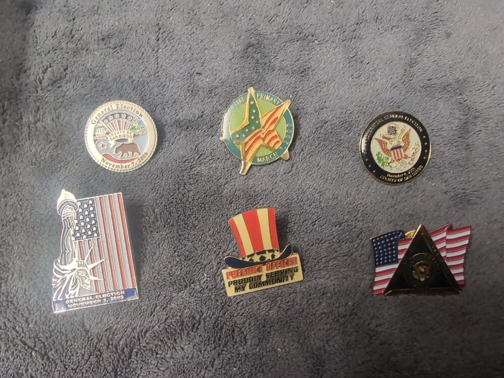 Lot 6 Pins County Of San Diego Presidential Political Election Officer Primary